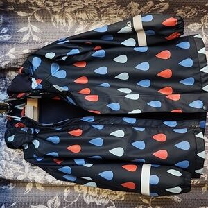 Reima | Kids Rain Jacket - Red, Light Blue and Blue Raindrop Pattern SIZE  5Y